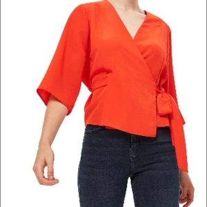 Red Top Shop Kimono Wrap Blouse